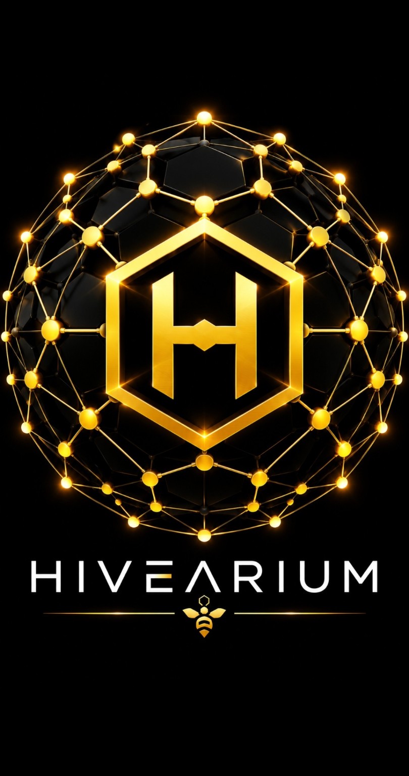 HIVEARIUM — a connected golden hive surrounding the H mark